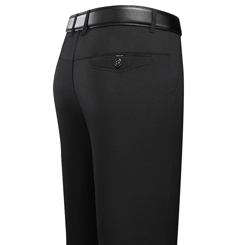Mens Trousers Business Solid Color Casual Pants Summer Autumn Breathable Straight Pants Elastic Black Grey Loose Formal Pants