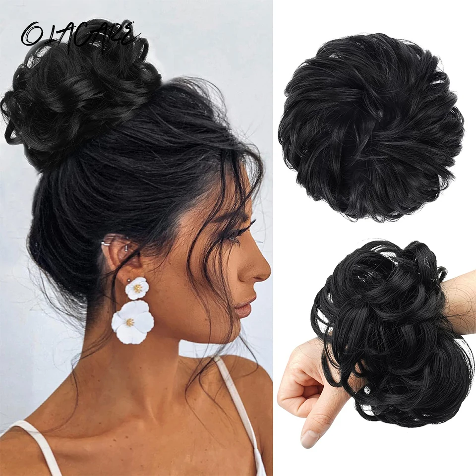 OLACARE Synthetic Messy Bun Chignon Donut Hair Pad Elastic Hair Rope Rubber Band Black Brown Blonde Hairpiece for Women