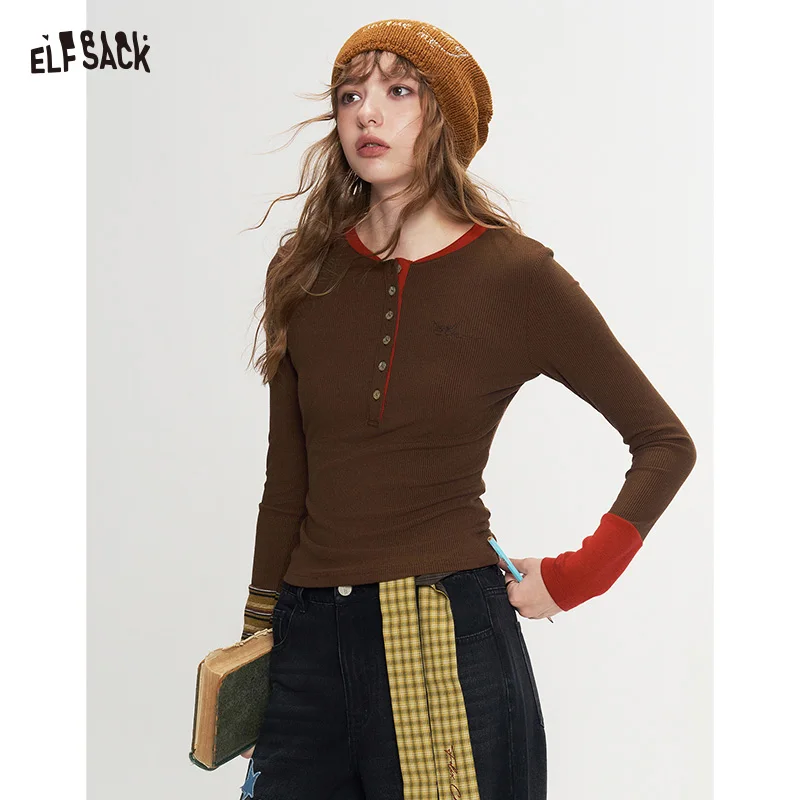 ELFSACK Women's Vintage Cropped Knit Cardigan with Fox Embroidery, Asymmetrical Patchwork Round Neck Top for Everyday Casual