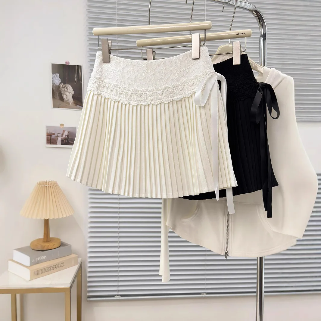 2026 Nieuwe zoete kanten splitbandjes geplooide rok ontwerp Y2k rok