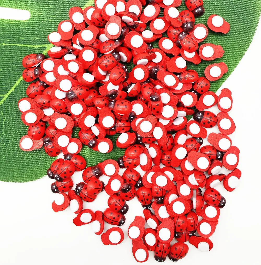 100 Stück/Beutel Holz-Marienkäfer-Aufkleber für Kinder, Bemalte Selbstklebende DIY-Basteldekoration für Zuhause, Party und Feiertage E – Detail 2