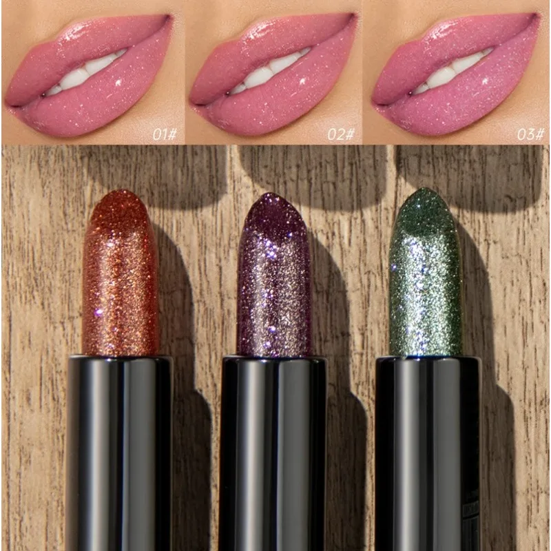 Glitter Diamond Lipstick Moisturzing Color Changing Lipstick Pearlescent Shiny Temperature Lip Balm Lasting Lips Makeup