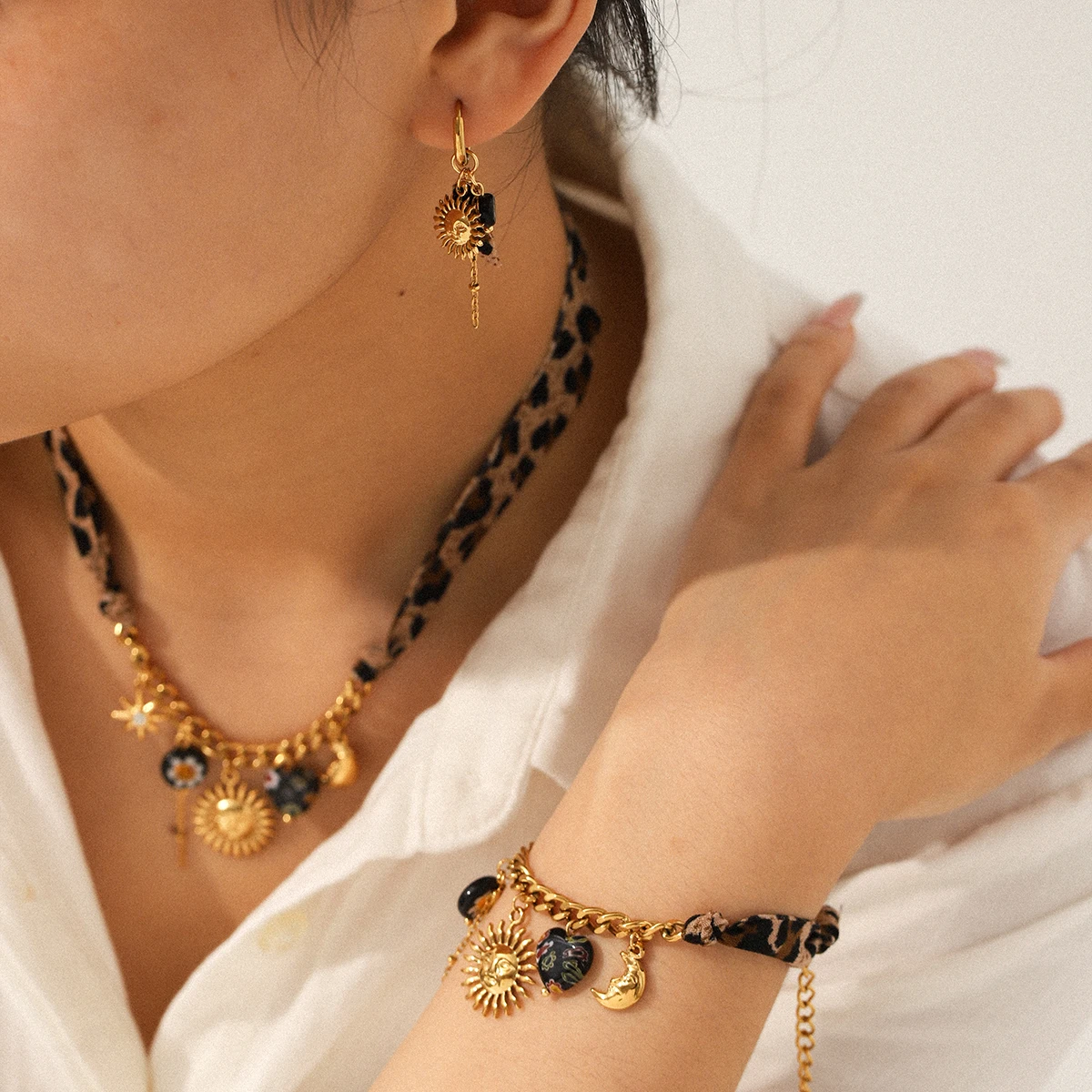 Leopard Print Jewelry Set For Women Stainless Steel Drop Jewelry Set Bracelet Female Necklace Tendance 2026 Trendy Party Gift