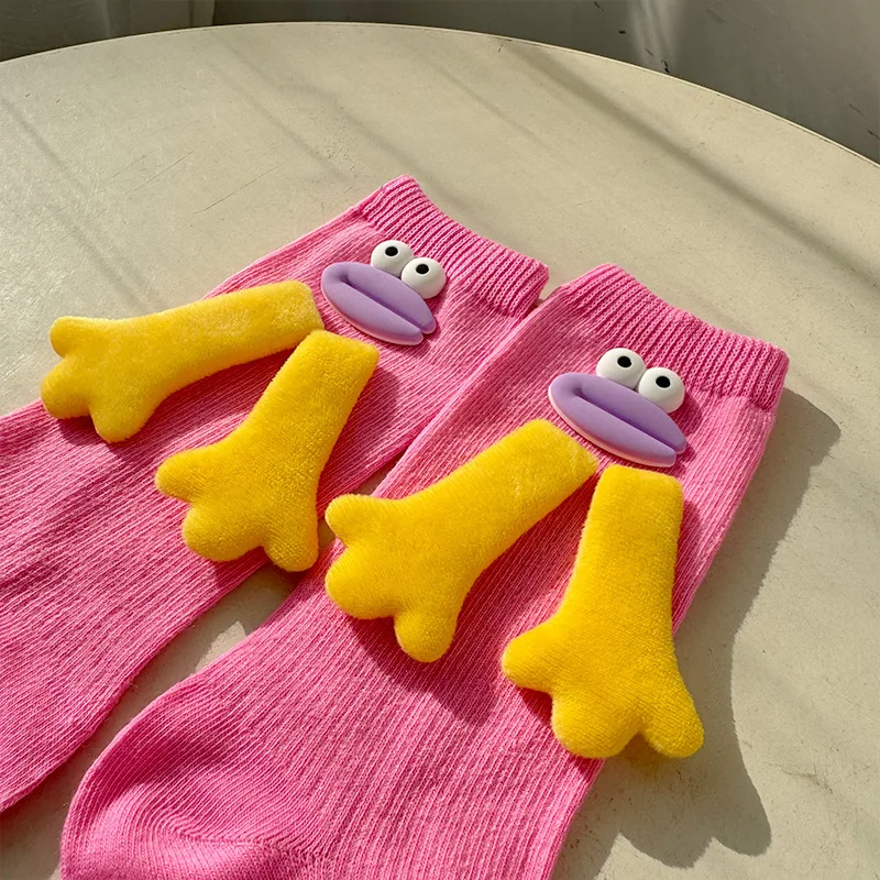 Japanese And Korean Hand In Hand Socks Sausage Mouth Dopamine Girl Calf Long Socks Stacked Socks Cute Baby Middle Sock Versatile