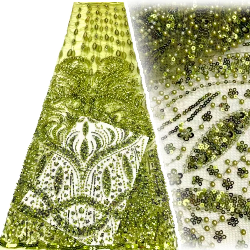 

Red French African Groom Lace Fabric Beaded High Quality Embroidery for Women Wedding Dress Nigerian Sequin Lace Fabric TP1946