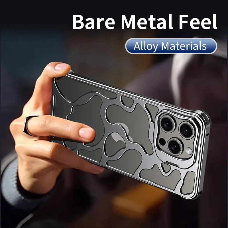 Metal Armor Anti Shock Phone Case For iPhone 13 15 14 Pro Max Invisible Lens Stand Phone Protection Back Cover