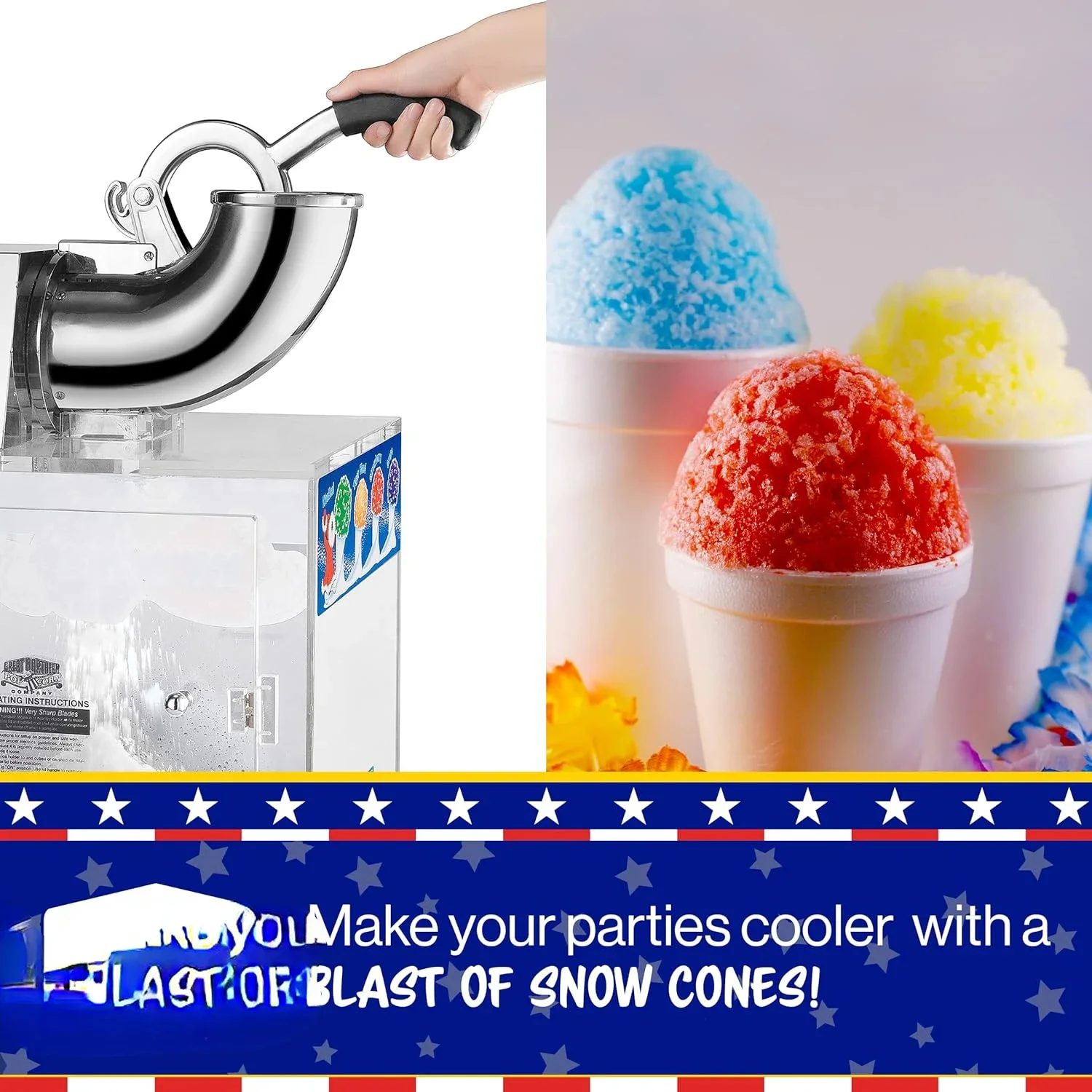 

Great Northern Popcorn Polar Blast Snow Cone Machine Acrylic Crushed Maker Grinds Up to 500lbs of Ice Per Hour for Parties,