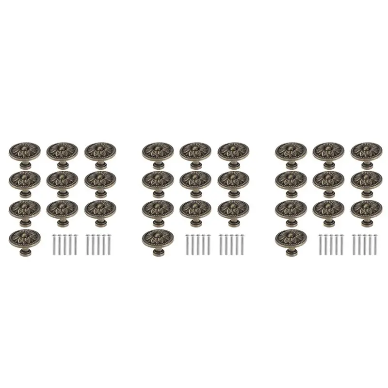 A98E-30PCS,Vintage Antique Vintage Handle With Patterned Round Knobs, Used For Furniture, Kitchen Doors And Cupboards