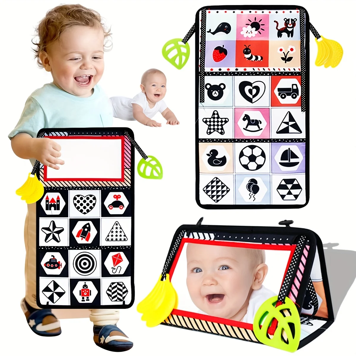 Spiegelboek voor kinderen, opvouwbaar speelgoed voor zintuiglijke ontwikkeling op de vloer, bevordert de hersenenontwikkeling, perfect vakantiecadeau, willekeurige kleur