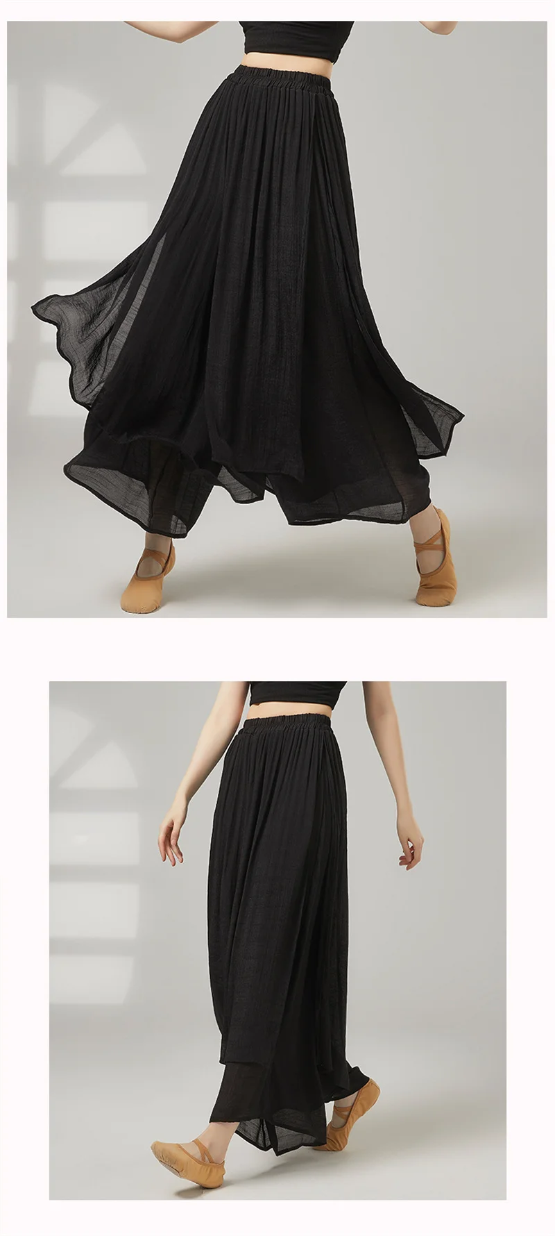 Asymmetrische Doppellagige Hose für Damen im modernen Tanz, Rayon, hohe Taille, elastisch, locker, weites Bein, klassische Tanzhose, weiches Kostüm – Detail 3