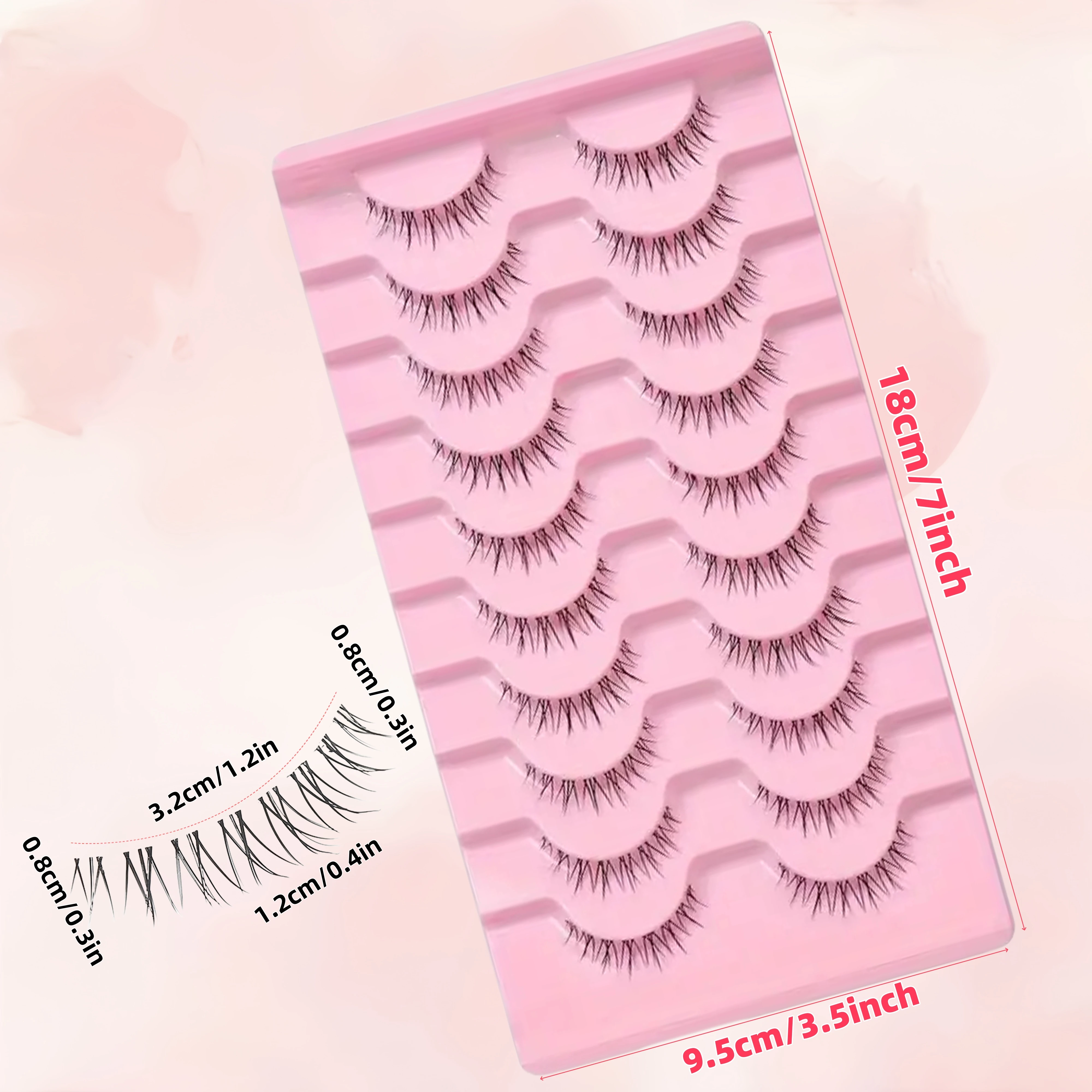 10 أزواج من الرموش الصناعية عباد الشمس - شريط كامل مع شريط شفاف للمظهر الطبيعي، لا يسبب الحساسية، على شكل حرف D، طول 10-12 مم