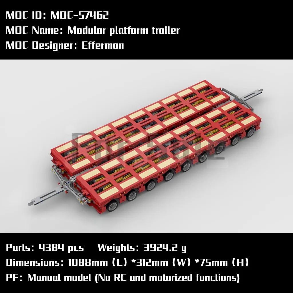 MOC 57462 Modular Platform Trailer Model With PDF Drawings LEGOin Building Blocks Bricks Kids DIY Toys Birthday Christmas Gifts