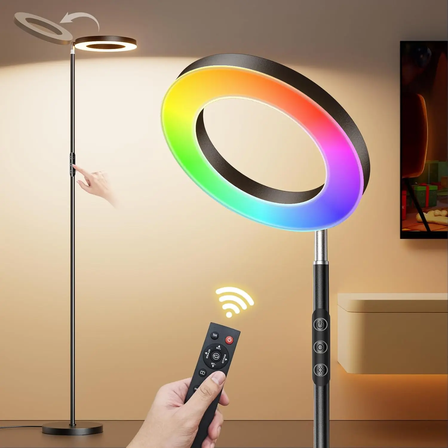

RGB Floor Lamp, 32W LED Standing Lamp with Remote, Dimmable, Color Changing Torchiere for Living Room Bedroom Office