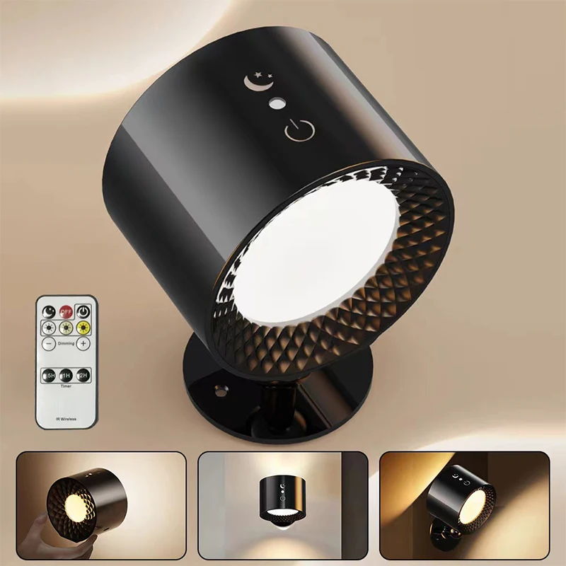 Lámpara Led de pared de doble cabezal con Control remoto táctil, luz nocturna portátil inalámbrica con recarga USB giratoria 360 para lectura de