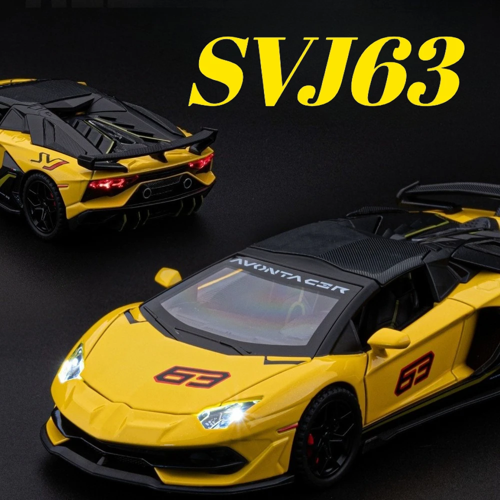 

Масштаб 1:32, SVJ63 V12 GT, модель автомобиля, игрушка, изысканные внутренние двери, открытые музыкальные светильники, металлические литые модели, крутые настольные украшения