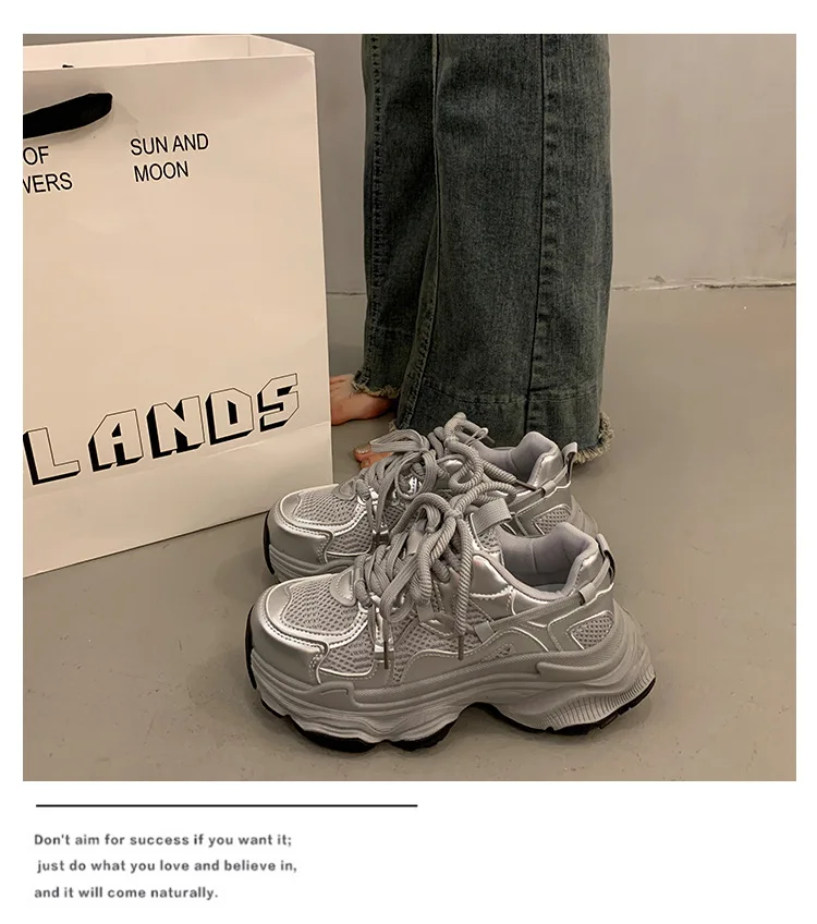 Klobige Plateau-Sneaker für Damen, Herbstmode, dicke Sohle, vulkanisierte Schuhe, rutschfeste, atmungsaktive Freizeit-Sportschuhe aus Mesh – Detail 9