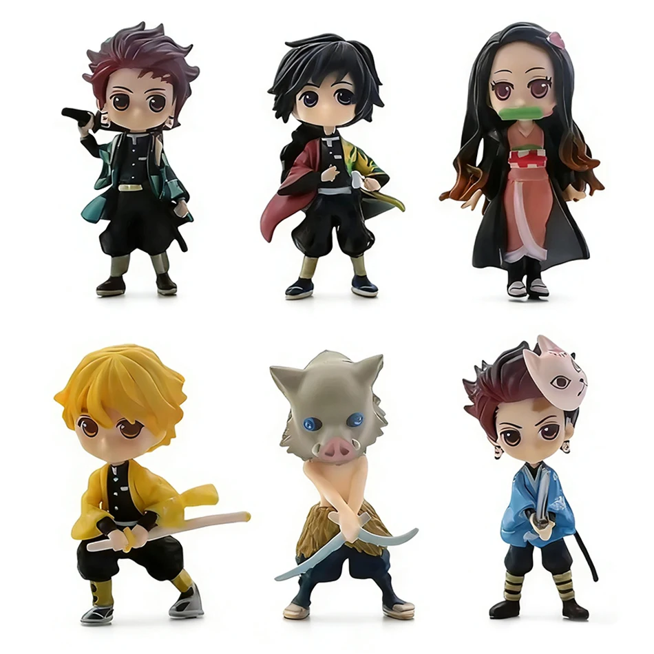 6 figuras de anime Demon Slayer de 7 cm, Kamado Tanjirou, Kamado Nezuko, edición mini linda, muñeco de PVC, juguete, adorno de escritorio, regalo, en stock.