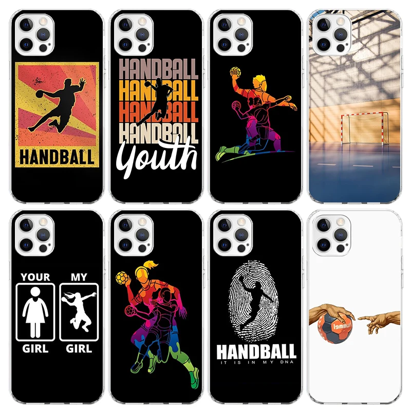 Funda de teléfono deportiva con diseño de balonmano para Apple, carcasa trasera de TPU suave para iPhone 11, 13, 14 Pro, 15, 12 Mini, SE, X, XR, XS, Max, 7, 8 Plus