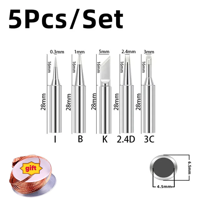 5pcs Soldering Iron Pure Copper 900M Soldering Iron Head Set Inside Hot Bare Copper Electric Soldering Iron Tip