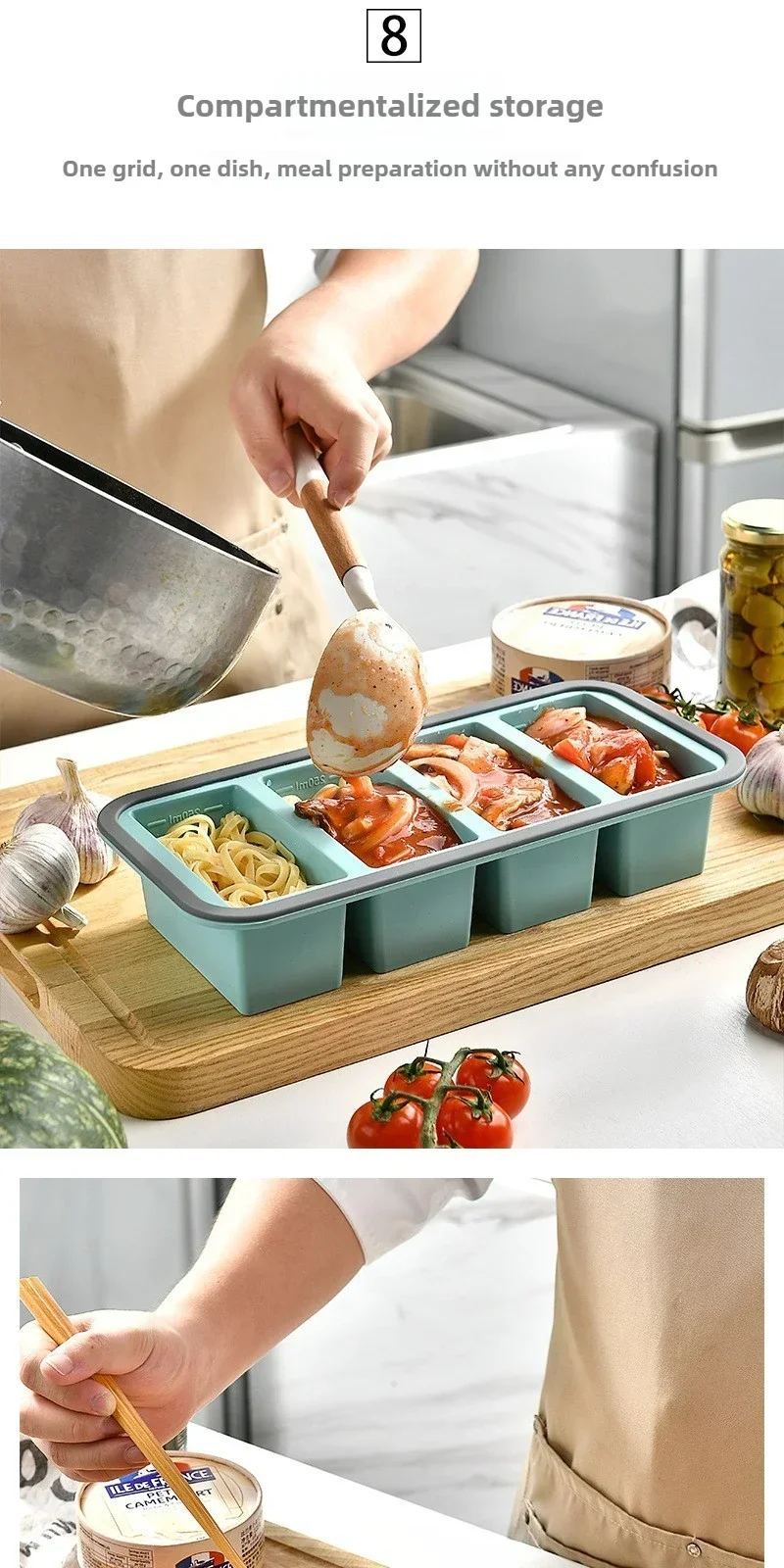 Große Eiswürfelform aus Silikon mit Deckel, Gefrierbehälter für Suppen und Saucen, Luftfritteuse-Einlage, Backblech, Küchenzubehör – Detail 8