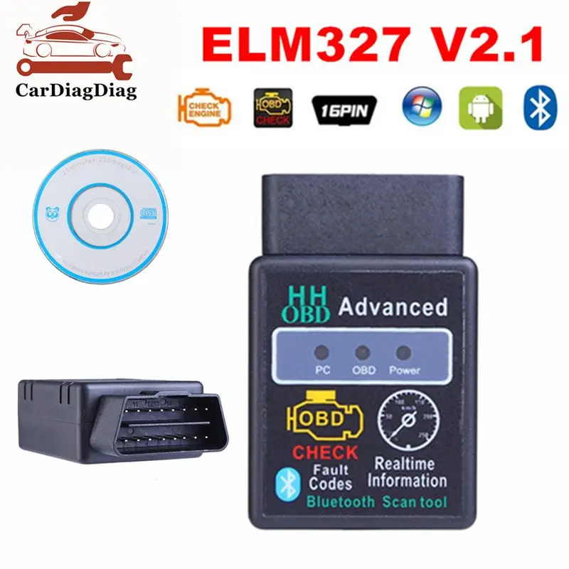 

HHOBD OBD2 ELM327 V2.1 Поддержка Bluetooth Check Fault Code Erase Trouble Автоматический сканер кода для диагностического инструмента автомобиля