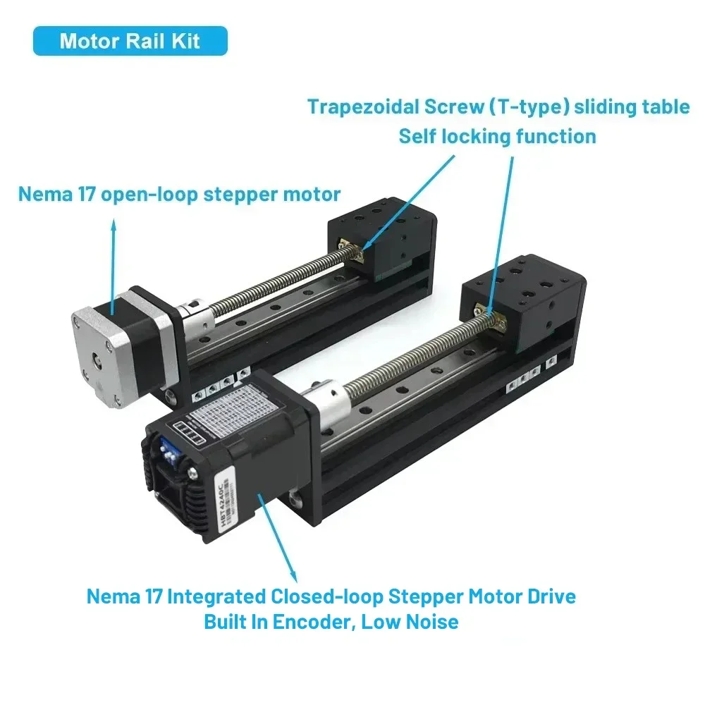 T-type Linear Rail Stage Nema 17 Motor Drive Kit Sliding Table Motor High Speed Self Lock Linear Table CNC XYZ Axis Router Table