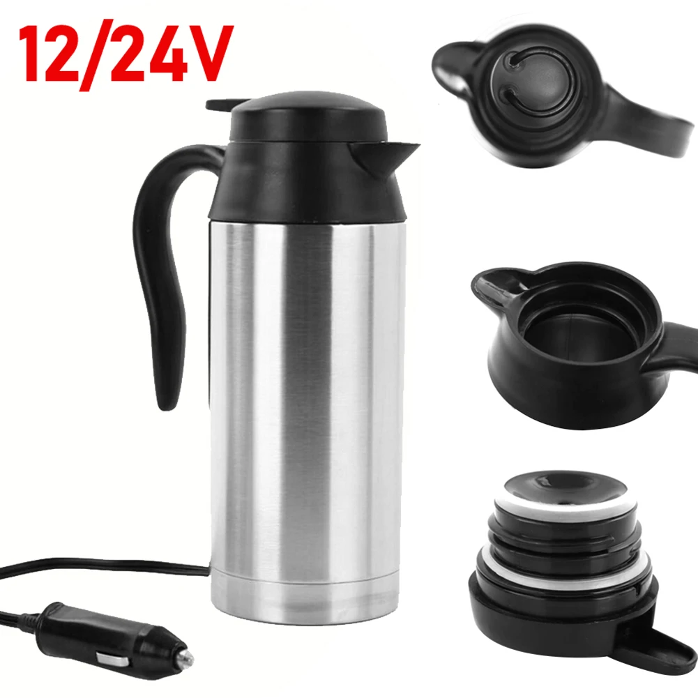 Taza de calefacción eléctrica para coche, hervidor de agua de acero inoxidable, Apagado automático, 750ml/1200ML