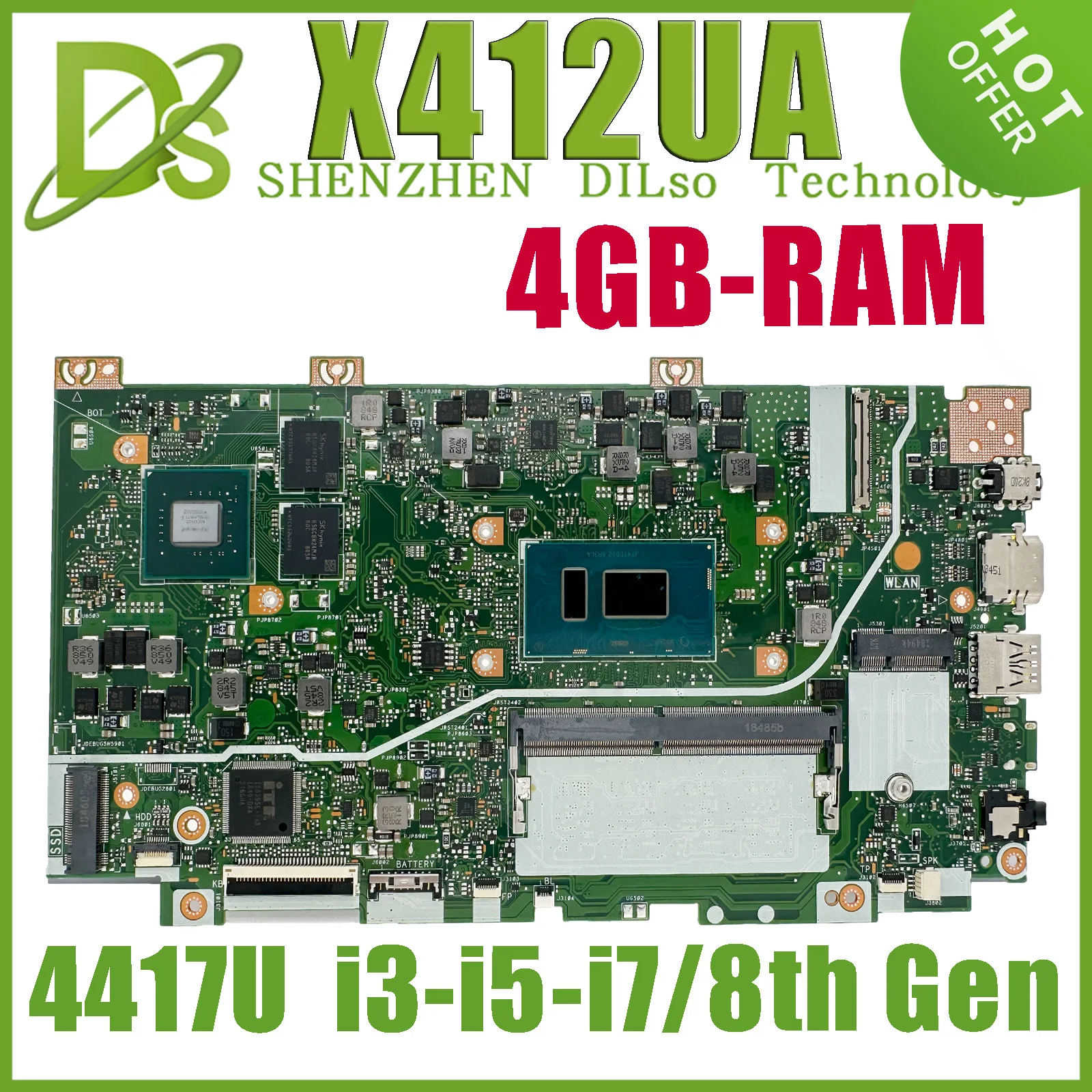 KEFU X412UF Mainboard W/4417U I3-8130 I5-8250U I7-8550U UMA PM 4GB For ASUS Vivobook X412UA X412U X412 X412UB Laptop Motherboard