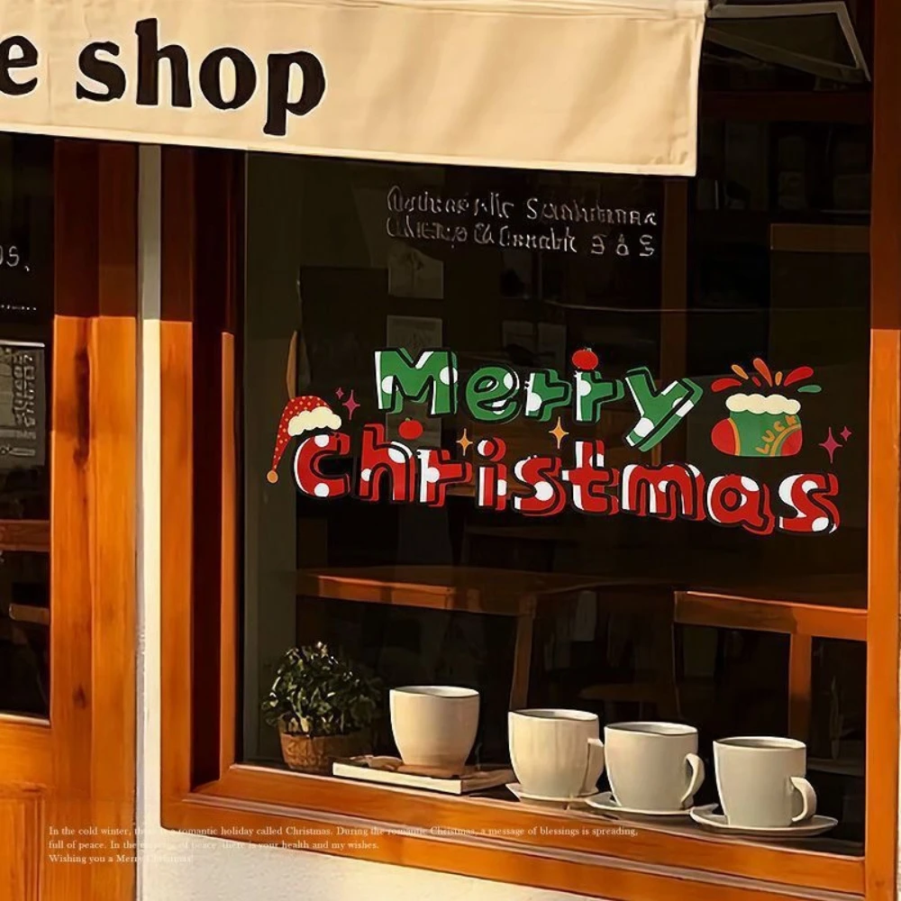 

82x28cm Christmas Window Stickers Merry Christmas Decorations for Home 2026 Christmas Wall Sticker Kids Room New Year Decoration