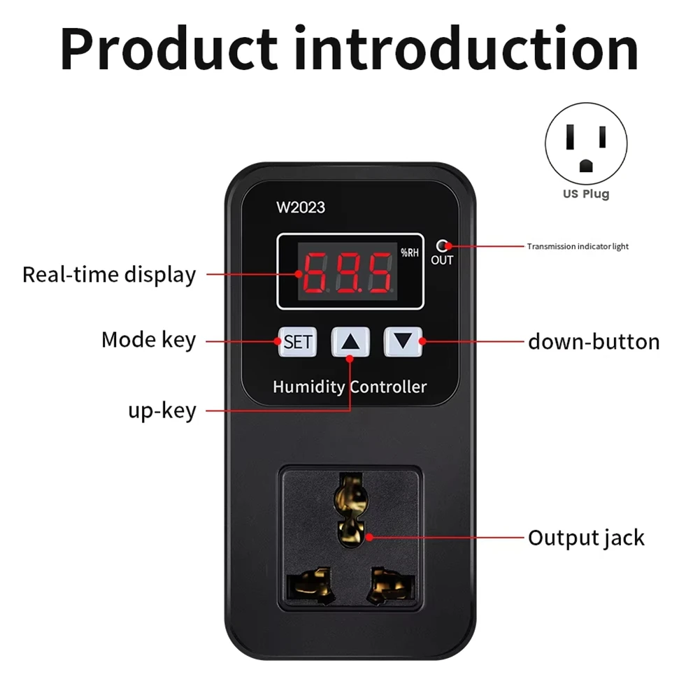 ABLL-W2023 Цифровой дисплей Контроллер влажности Розетка 1500 Вт Увлажнитель Увлажнение Осушение Переключатель управления Американская вилка