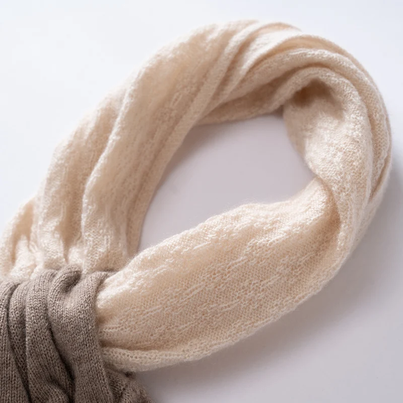 Pure Cashmere Women's Patchwork Jacquard Scarf Winter Outdoor Fashion Cross Perforation Design Soft Warm Cashmere Knitted Scarf