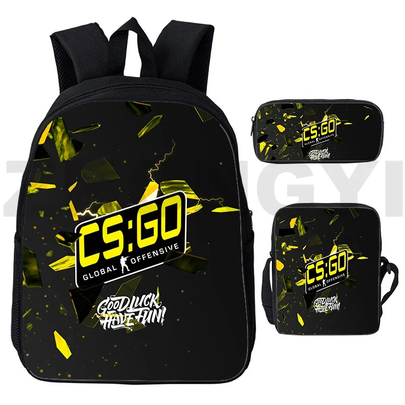 

Colorful Preppy Student CS GO 3D Print Backpacks 3 Pcs/Set Cute Cartoon Mochila Primary School Bags Funny Game CSGO Mens Bookbag