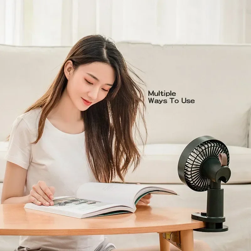 ミニUSB充電式デスクファン,折りたたみ式冷却,4000mAh,屋外キャンプ用,クリップ付きサイレント,家庭およびオフィス用