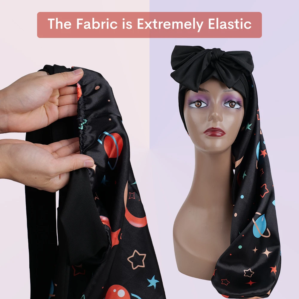 Soft Satin-Lined Extra Long Adjustable Shower Cap for Women Waterproof Night Hair Care Accessory