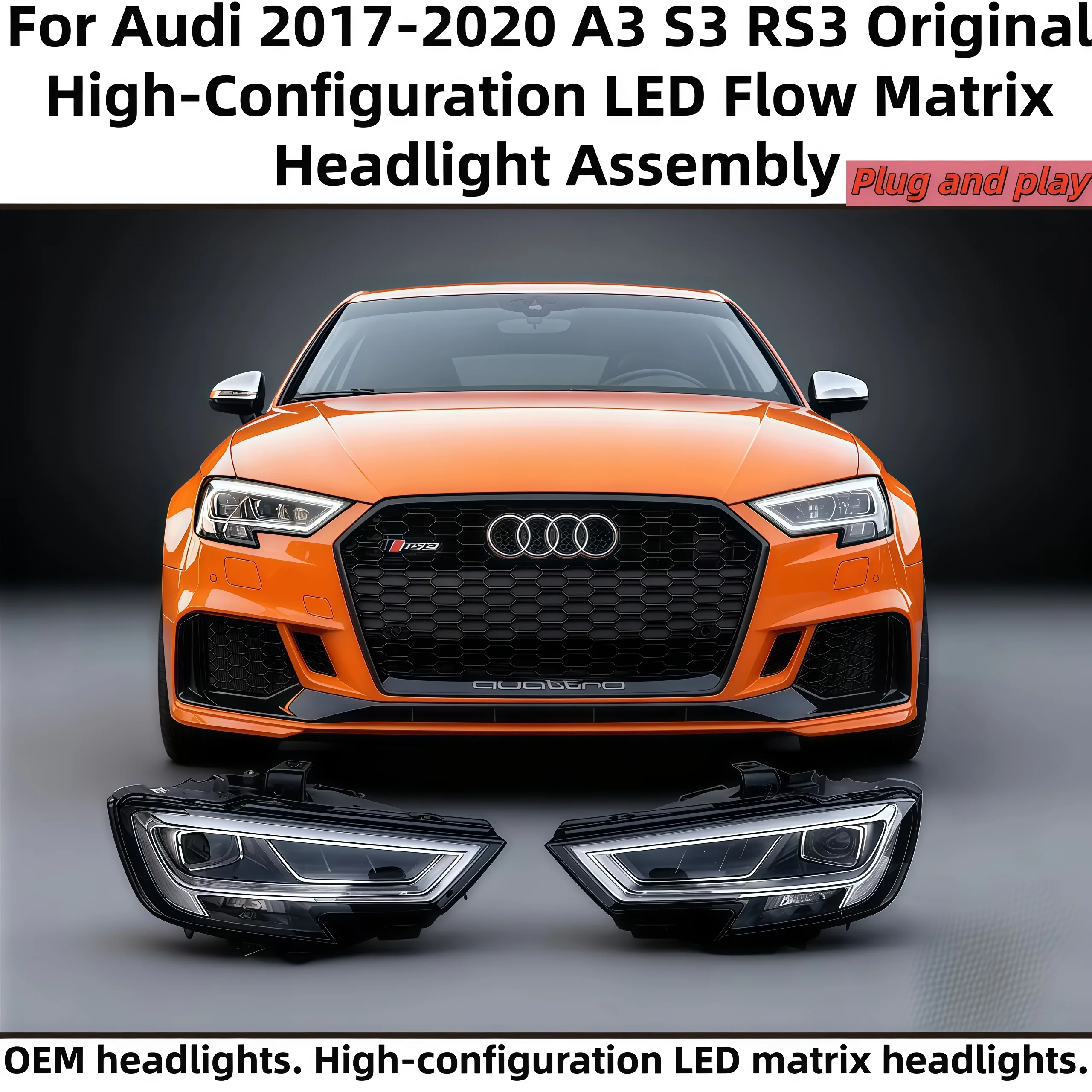 

Suitable for Audi 2017-2020 A3 S3 RS3 original high-end LED water turn matrix headlight assembly plug and play