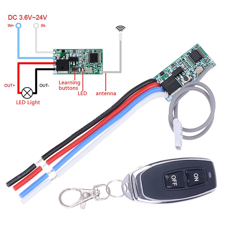 433mhz DC 3.6V 5V 9V 12V 24V 1CH Mini Relay Wireless RF Remote Control Switch LED Lamp Controller Micro Receiver Transmitter DIY