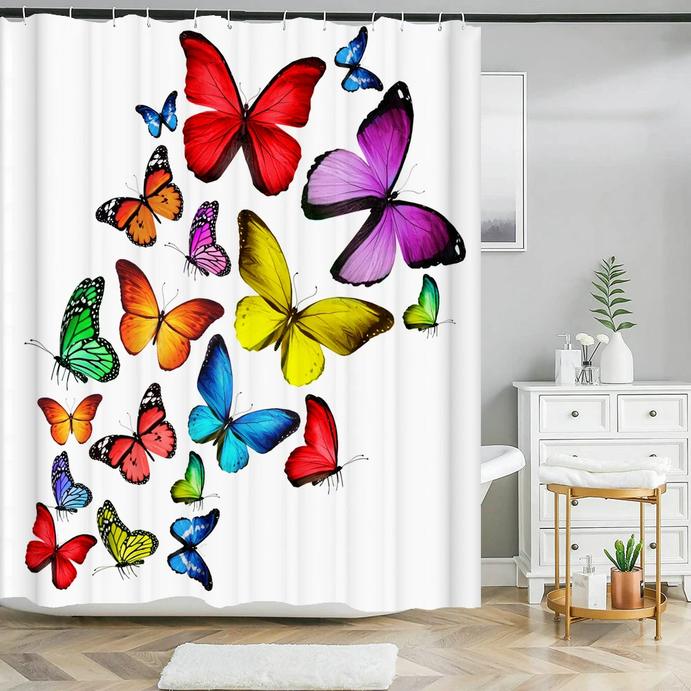 Beautiful Butterfly Waterproof Fabric Shower Curtains 3D Printing Bath Curtain for Bathroom Bathtub Decoration with Hooks