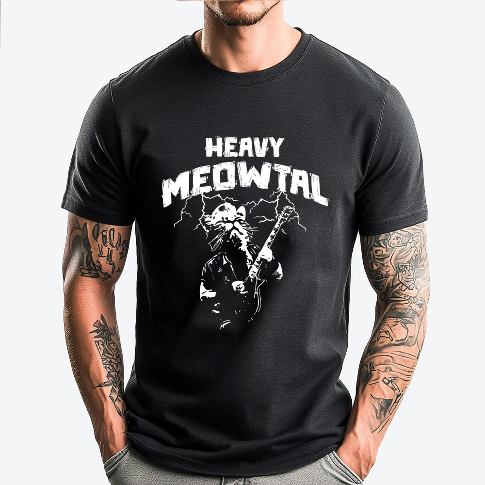 

Heavy Meowtal Cat Lover Designer T Shirt Men New Year 2025 Cool Mens Graphic Tshirts Streetwear Men Mother's Day