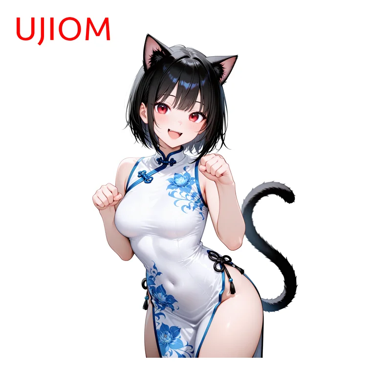 UJIOM Seductive Cheongsam Cat Girl Picture Wall Sticker Fashionable Attractive Scratch Proof Adhesive Decal Smooth Surface Decor