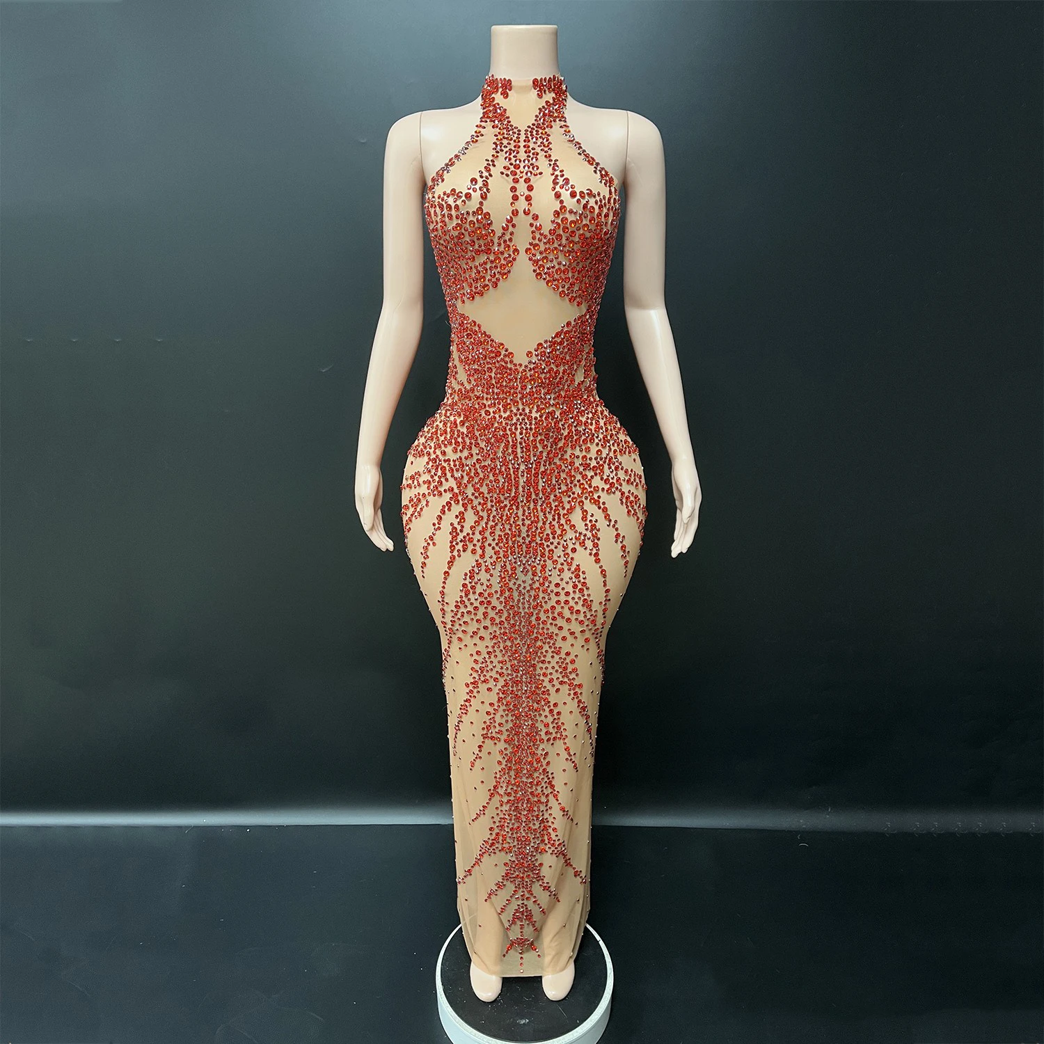 フルラインストーンをあしらったドレス 女性歌手 フェスティバル プロムガウン ウェディング ステージ イブニングドレス キャットウォーク パーティーコスチューム XS10551