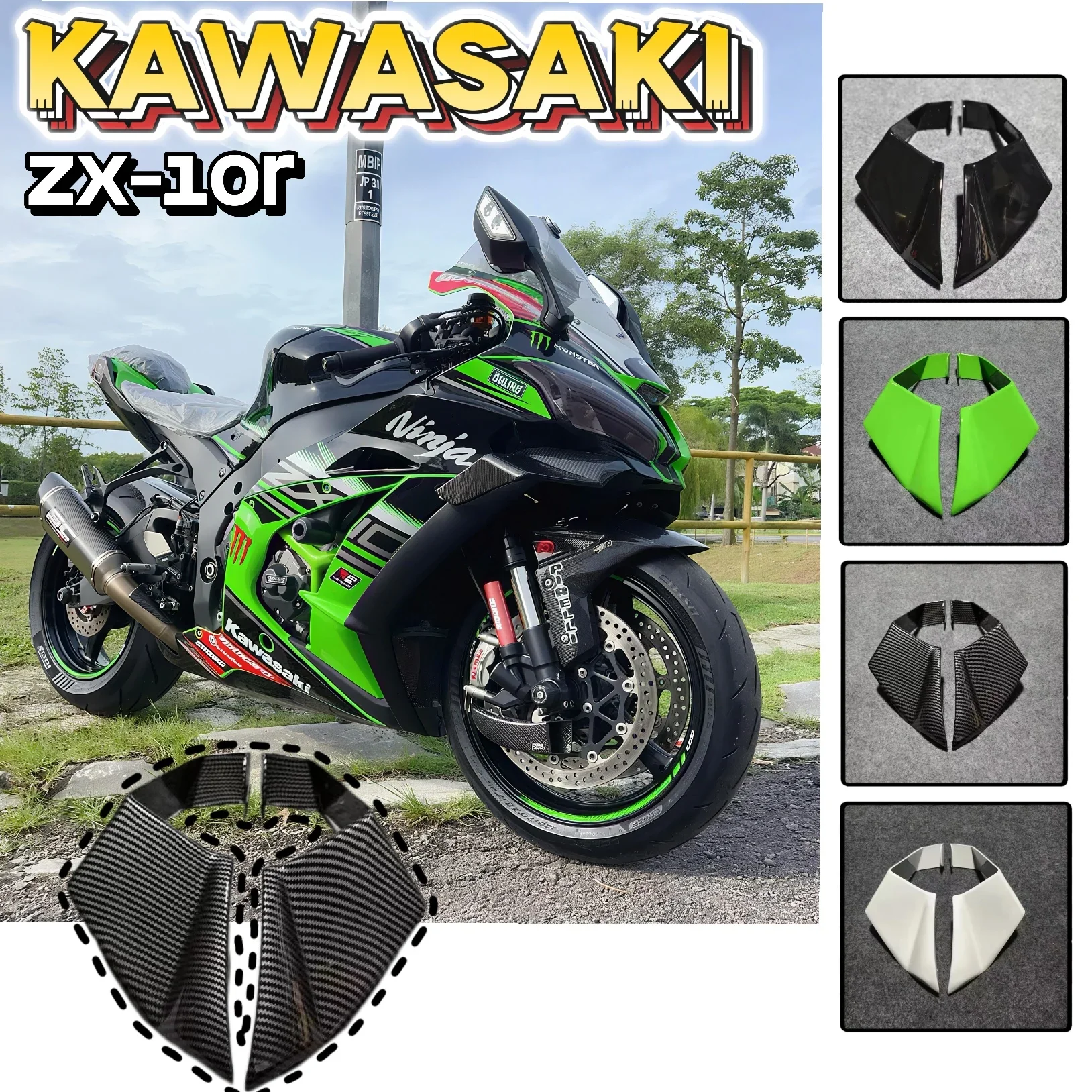 

For Kawasaki ZX10R ZX-10R 2011-2019 Motorcycle Fairing Parts Kit Aerodynamic Fixed Winglet Spoiler for Enhanced Performance