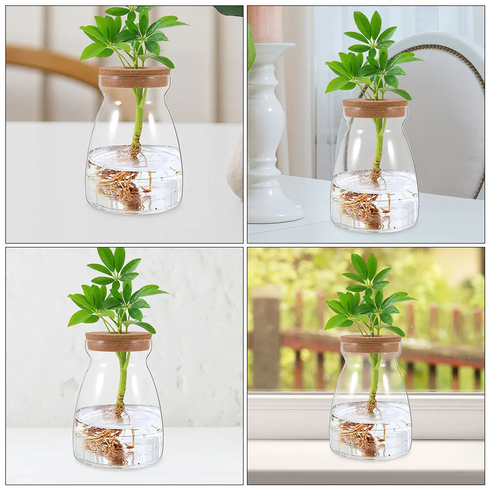 

Glass Terrarium with Wood Lid Micro Landscape Container for Plants Betta Fish Aquarium Desktop Hydroponic Jar Decoration Home