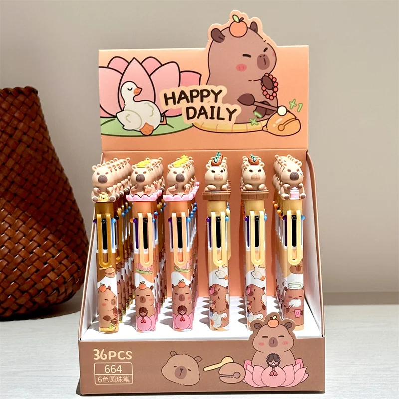 36 pcs/lot Creative Capybara 6 colors Ballpoint Pen Cute Press Ball Pens School Office writing Supplies Stationery Gift