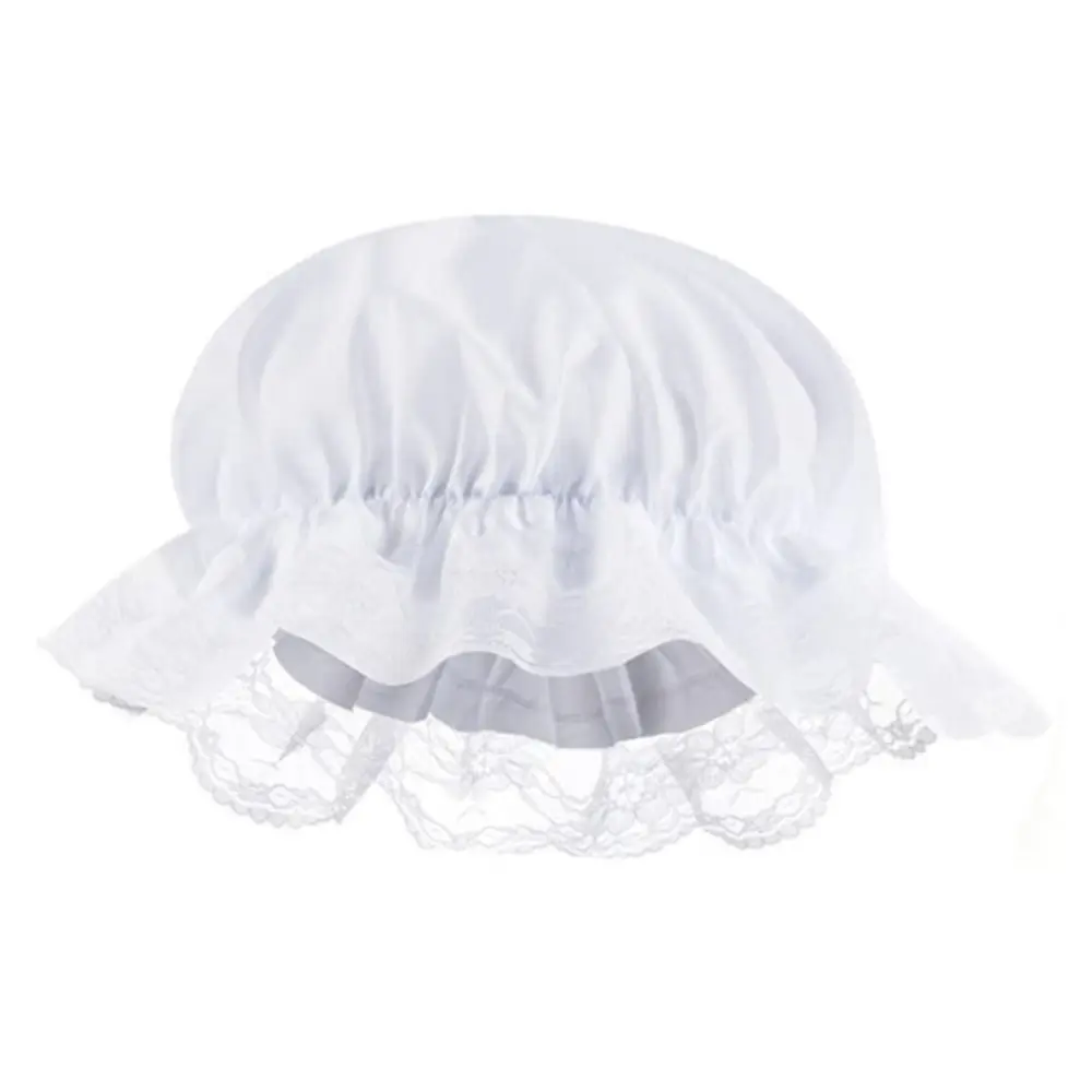Fashion Lace Trim Mob Cap Ruffled Brim Stretchable Fit Colonial Bonnet Elastic Band Maid Bonnet Historical Costumes