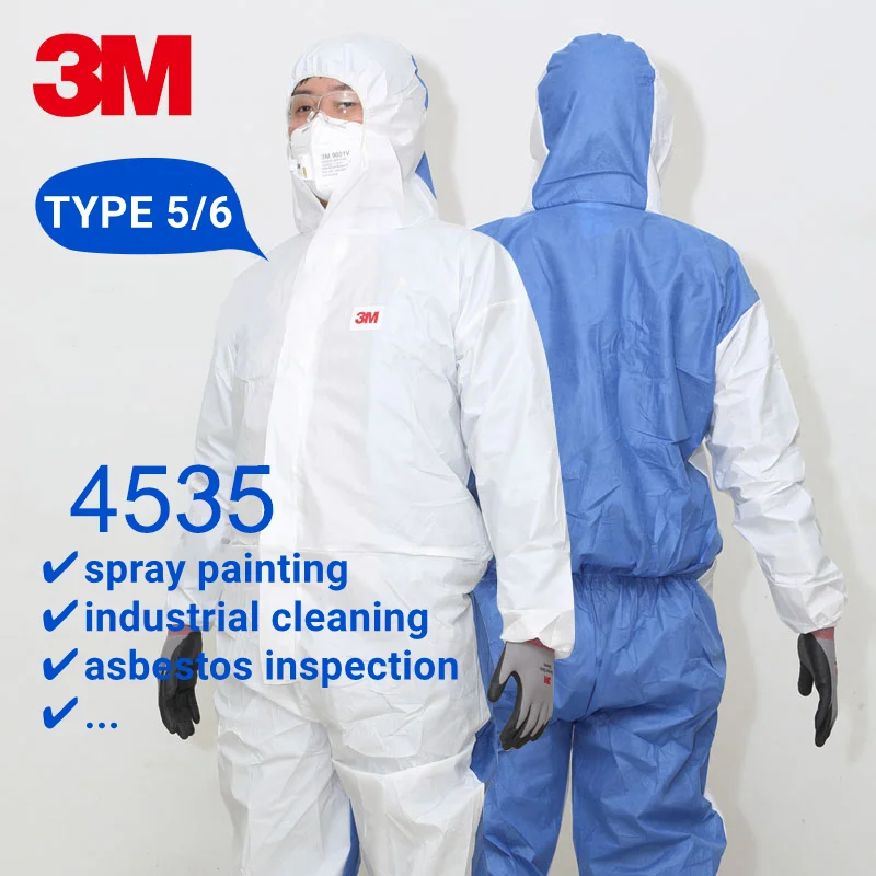 3M 4535 Summer Coverall Hooded Breathable Back Anti Static Chemical Liquid Splash Knitted Cuffs Effective Protection Jumpsuits