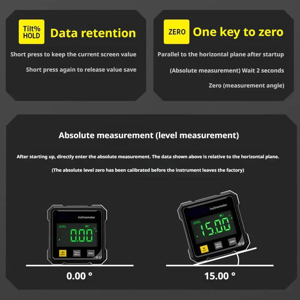 مقياس الميل الرقمي للجيب، مقياس زاوية العرض الرقمي الاحترافي، 360 درجة، ليزر المستوى الإلكتروني المغناطيسي #4