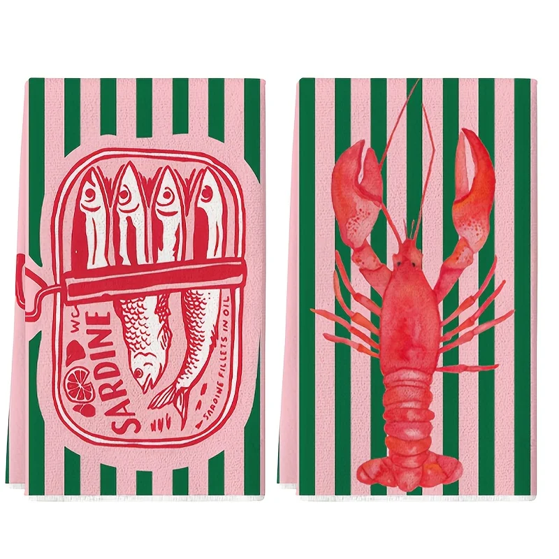 Juego de 2 toallas de cocina con diseño de lata de sardinas a rayas estilo americano retro, juego de toallas de 40 cm x 60 cm, las mejores toallas de cocina, paño de limpieza súper absorbente y suave, toallas de cocina para cocinar y hornear, toallas de m