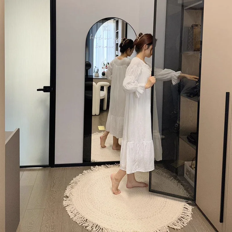 

Wool pure hand-woven living room coffee table Japanese carpet study log solid color round floor mat