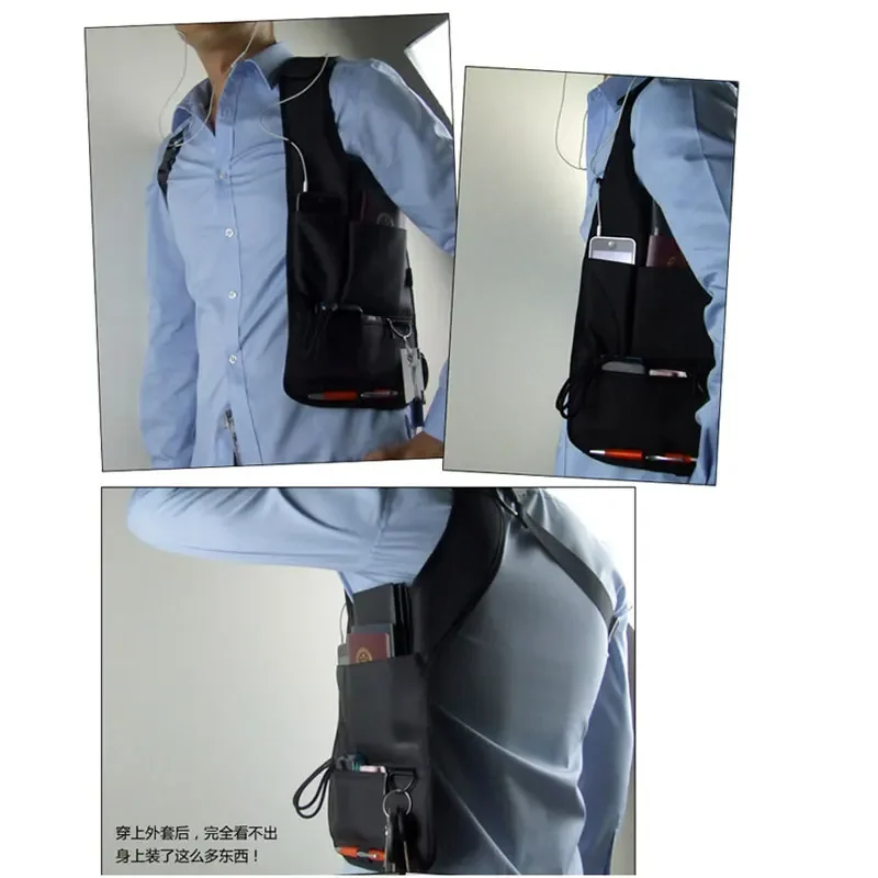 Bolso de hombro oculto para axilas, bolsa de seguridad antirrobo de viaje, doble diseño, agente secreto, funda para teléfono, billetera