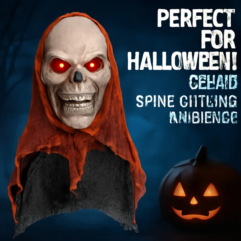 

Scary Halloween Skull With Red Eyes, Hanging Ghost Skeleton Decoration For Horror Party, Haunted Home And Outdoor Scene Prop